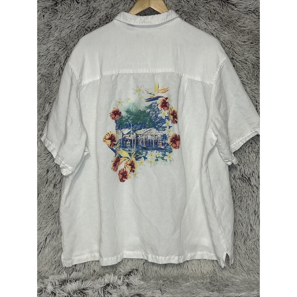 Cubavera Linen Blend White Resort Beach Vacation Tropical Button Shirt‎ Top 3X